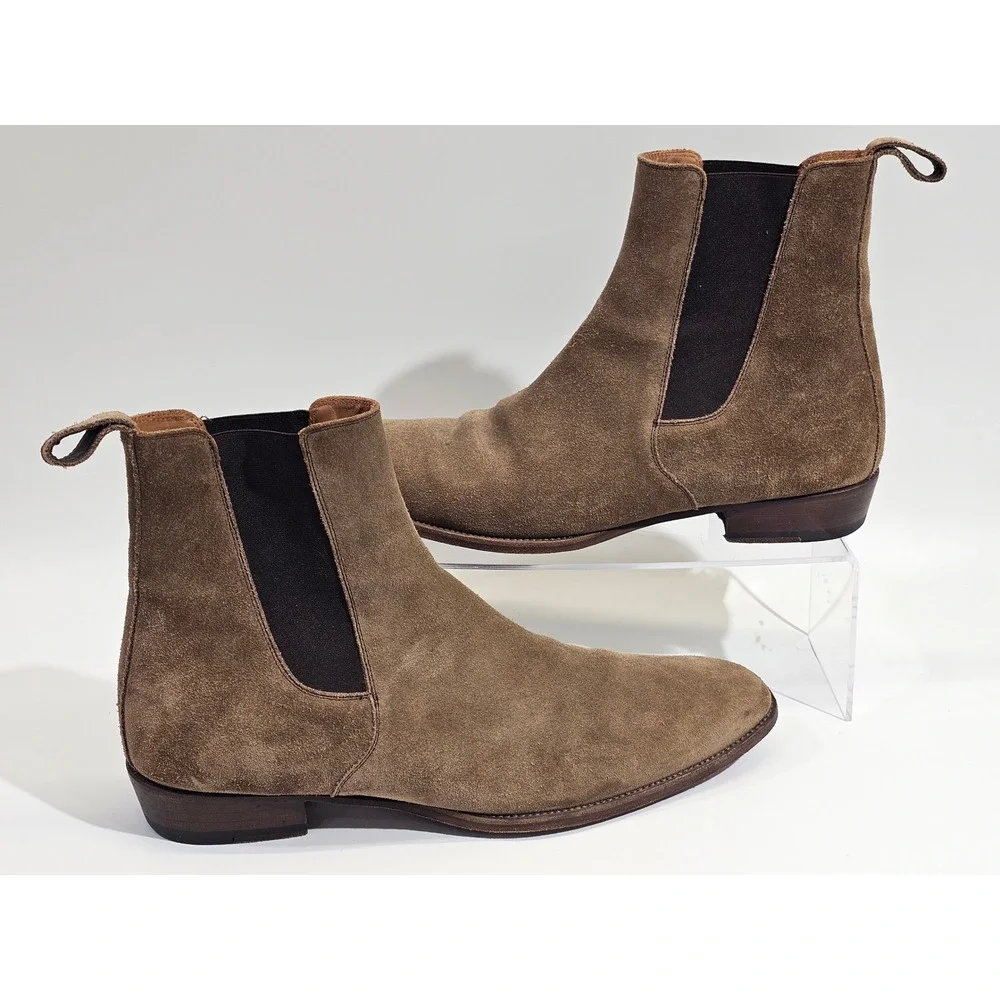 Oro Chelsea Boots Men 13 Brown Suede Leather Lined Pull On Almond Toe Ankle Boot